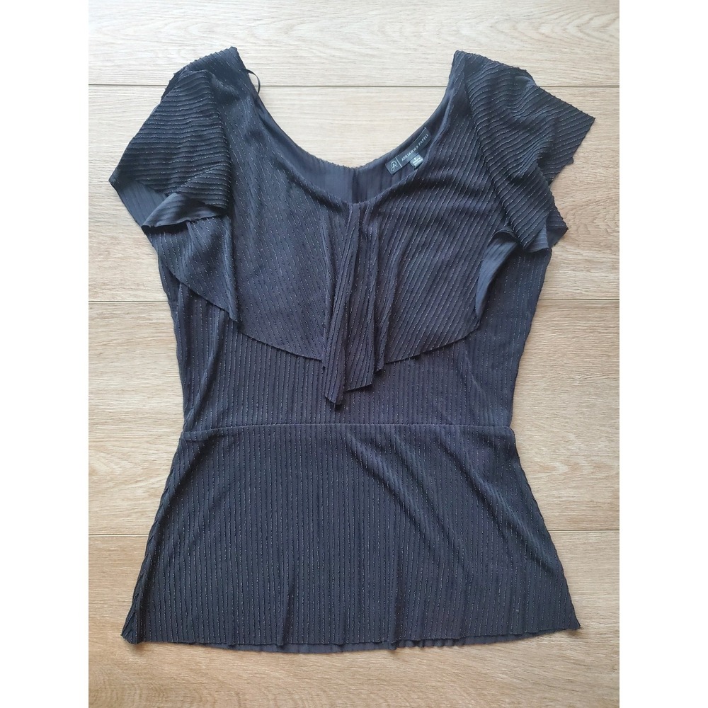 Adrianna Papell NWT Sparkle Stripe Ruffle Top Black Metallic Pleated Blouse S